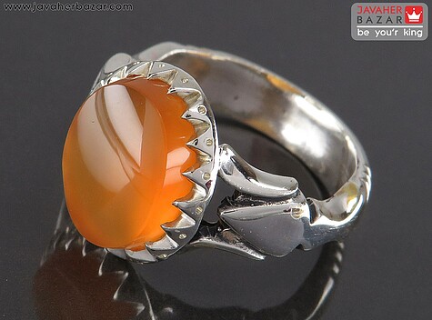 انگشتر نقره عقیق یمنی نارنجی دورچنگ مردانه [شرف الشمس] - 93011